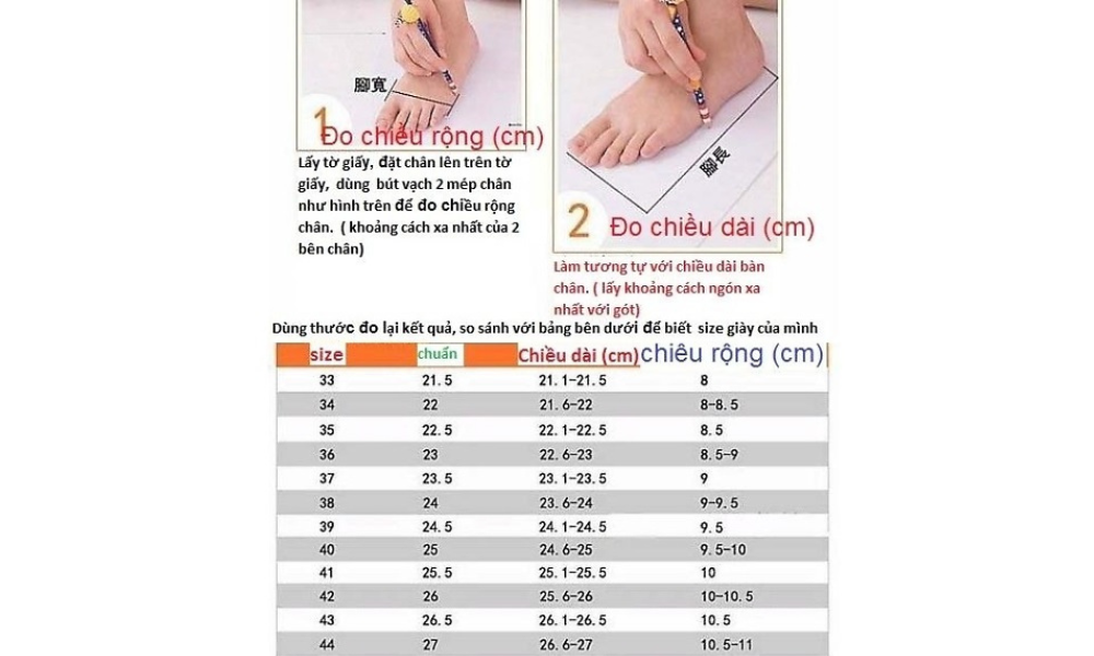 Bảng Đo Size Giày Bảo Hộ Lao Động